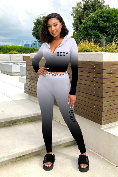 Leisure sports suit Two-piece set of positioning printing gradient color webbing ZH8559