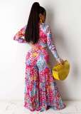 Chiffon Printed Long Sleeve Wide Legs Irregular Ladies Casual Suit MM2125
