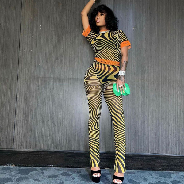 2021 autumn new women's sexy fashion mesh see-through high waist casual tight suit women K21S05295