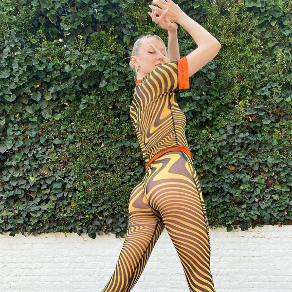 2021 autumn new women's sexy fashion mesh see-through high waist casual tight suit women K21S05295