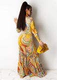 Chiffon Printed Long Sleeve Wide Legs Irregular Ladies Casual Suit MM2125