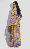Chiffon Printed Long Sleeve Wide Legs Irregular Ladies Casual Suit MM2125