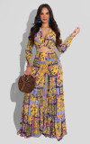 Chiffon Printed Long Sleeve Wide Legs Irregular Ladies Casual Suit MM2125