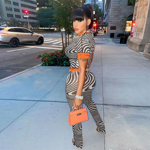 2021 autumn new women's sexy fashion mesh see-through high waist casual tight suit women K21S05295
