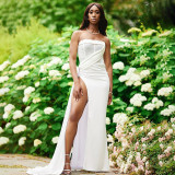 2021 Fall Women's New Style Wrapped Chest Fashion Sexy Halter Mesh Fishbone Split Dress K21D04409