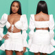 Women's sexy tie, bandage, puff sleeve solid color two-piece suit B9298
