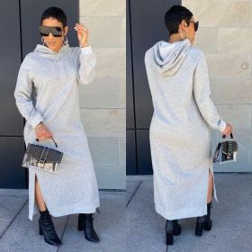 Women's Fashion Solid Color Hooded Split Dress Long Skirt Y5201