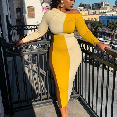Women's color matching sexy slim dress B9297
