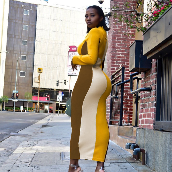Women's color matching sexy slim dress B9297