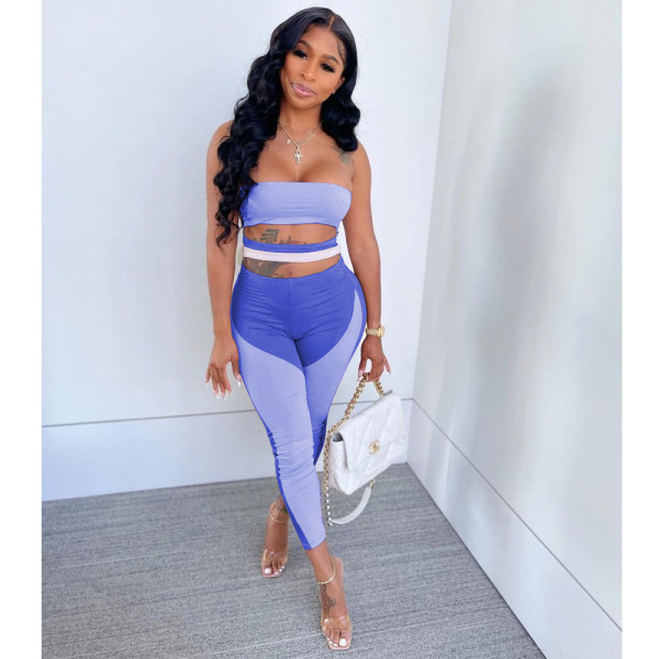 Women's sexy printed bandage, nude waist, tube top jumpsuit B9290