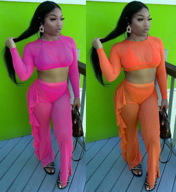 Women's fashion fungus side perspective mesh two-piece suit Y5183