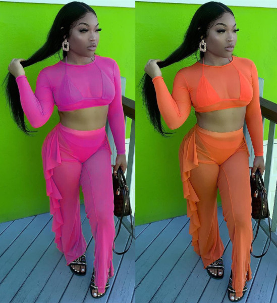 Women's fashion fungus side perspective mesh two-piece suit Y5183