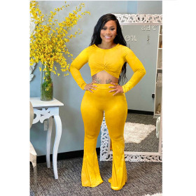 Autumn and winter new style European and American fashion casual sexy solid gold velvet flared pants long-sleeved suit Y5206