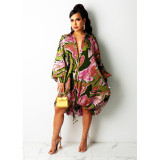 Sexy irregular digital print dress print skirt V2201