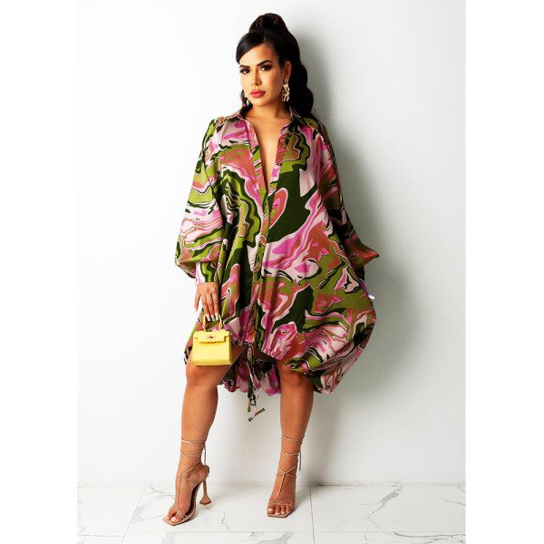 Sexy irregular digital print dress print skirt V2201