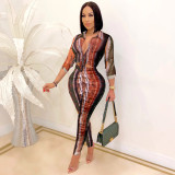 New product fashion digital printing V-neck long-sleeved trousers two-piece women X5281