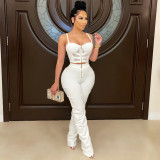 Pure color sexy women's suspenders wrapped chest zipper vest and trousers two-piece suit X5215