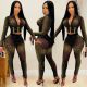 New product nightclub hot diamond V-neck long-sleeved trousers women's two-piece suit X5206
