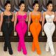 Pure color sexy women's suspenders wrapped chest zipper vest and trousers two-piece suit X5215
