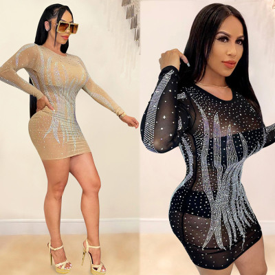 Women's dress, hot diamond, perspective, slim dress VK2192