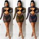Nightclub hot diamond beads piece mesh sexy women's lace hollow two-piece suit X5288