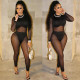 Sexy net yarn transparent one-piece nightclub clothes foreign trade women's clothing T3037