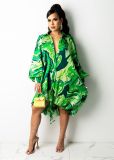 Sexy irregular digital print dress print skirt V2201