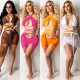 Fashion Sexy Bikini Milk Screen Yarn Solid Color Three-piece Sling Set X5141