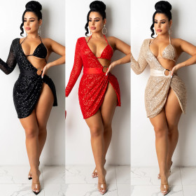 Women's sexy sequins irregular dress nightclub skirt women X5307