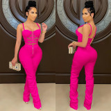 Pure color sexy women's suspenders wrapped chest zipper vest and trousers two-piece suit X5215