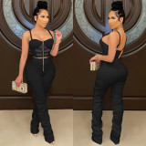 Pure color sexy women's suspenders wrapped chest zipper vest and trousers two-piece suit X5215