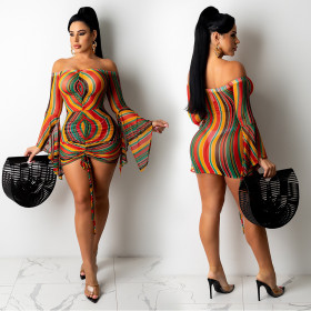 Temperament commuter printing long-sleeved dress nightclub clothes A7191