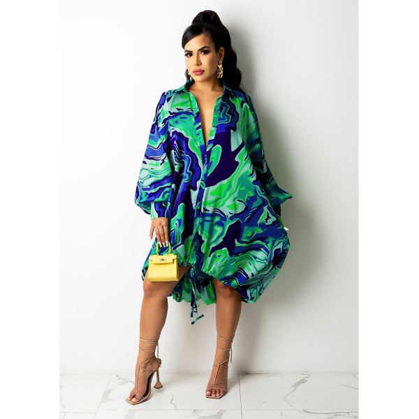 Sexy irregular digital print dress print skirt V2201