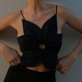 Women's 2021 summer new solid color flower hollow lace-up strapless halter top HY21239
