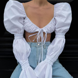 The new autumn fashion sexy slim-fit blouse with wide cuffs and puff sleeves with wide cuffs QY21372PF