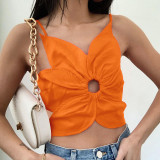 Women's 2021 summer new solid color flower hollow lace-up strapless halter top HY21239