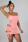 Temperament Women's Fashion Sexy Sling Drawstring Strap Hollow Dress H0127