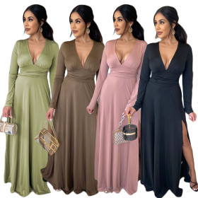 New style hot sale multi-color waist pleated sexy fashion long dress women's dress F139