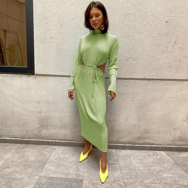 2021 autumn new high-neck hollow long-sleeved long-sleeved dress dress dress HY21376