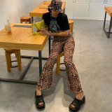 Autumn Women's New Style Casual Pants High Waist Casual Loose Fashion Leopard Print Micro Lap Wide Leg Pants LS21376