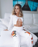 Autumn cross-border women's clothing butterfly print casual pants European and American loose track pants FFD1137