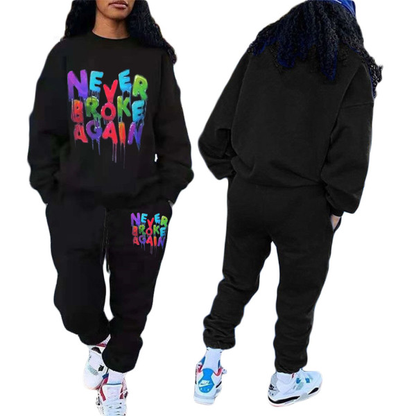 Explosive style color letter printing long sleeve fashion women's casual two-piece suit F130