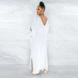 Solid color with sleeves sexy hem slit fashion women's dress F112