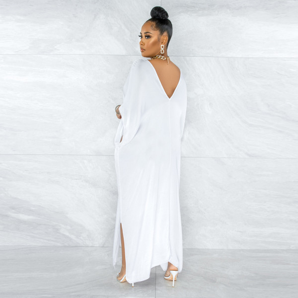 Solid color with sleeves sexy hem slit fashion women's dress F112