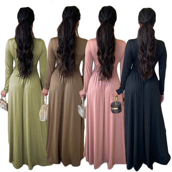 New style hot sale multi-color waist pleated sexy fashion long dress women's dress F139