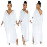 Solid color with sleeves sexy hem slit fashion women's dress F112