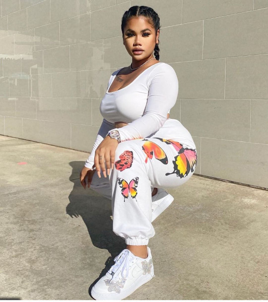 Autumn cross-border women's clothing butterfly print casual pants European and American loose track pants FFD1137