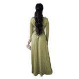 New style hot sale multi-color waist pleated sexy fashion long dress women's dress F139