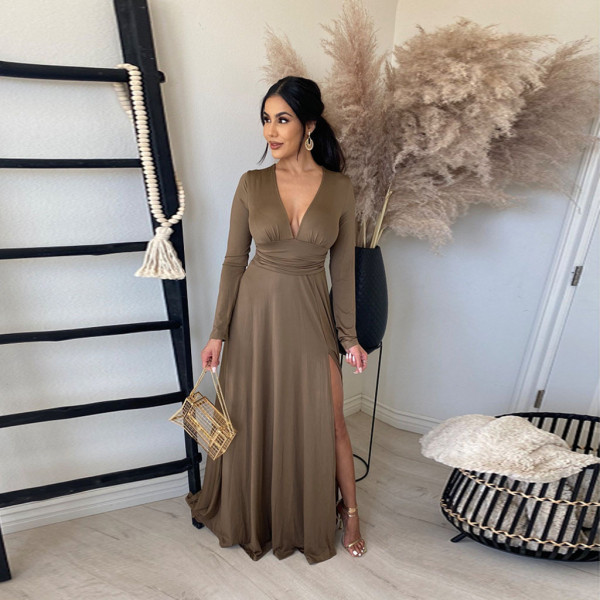 New style hot sale multi-color waist pleated sexy fashion long dress women's dress F139