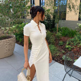 2021 autumn and winter hot products new women's new shirt collar button beveled side slit dress D072663X